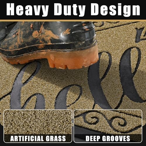 Yimobra Welcome Mats for Front Door 36x24, Heavy Duty Waterproof Outdoor Door Mat Outside Entrance, Non-Slip Low Profile Indoor Entryway Mat for Garage Patio, Beige Brown - Image 2