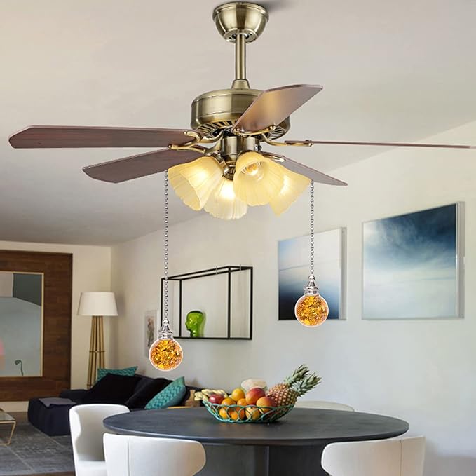 Amber Pull Crystal Glass Ice Cracked Ball Pull Chain for Ceiling Fan Light Decoration - 50cm Extension Chain