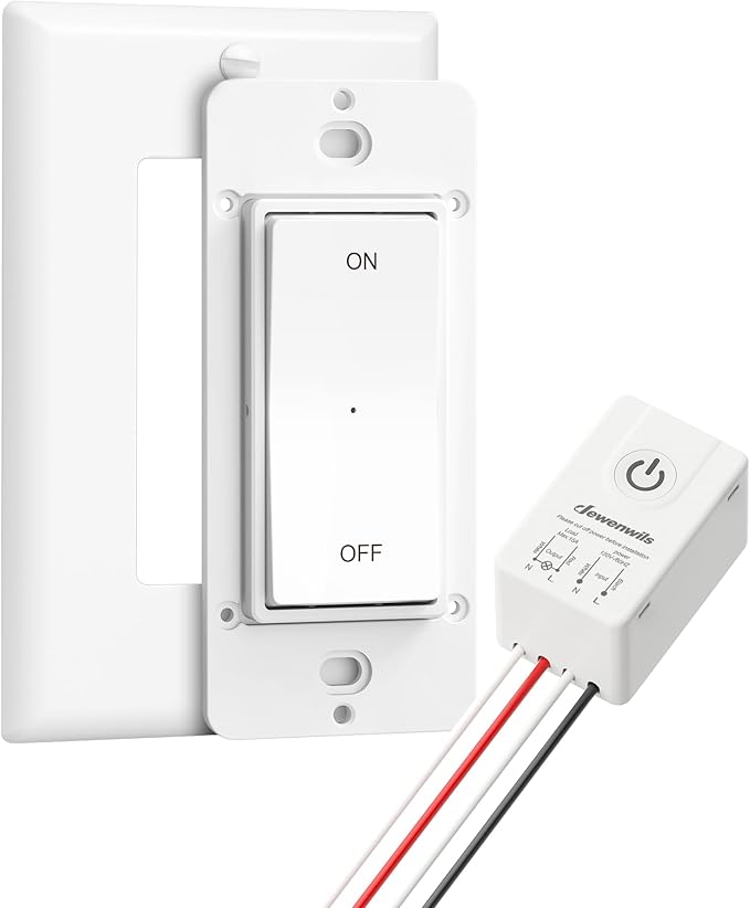 DEWENWILS Wireless Light Switch and Receiver Kit, 15A, No in-Wall Wiring Required,Remote Control Wall Switch Lighting Fixture for Ceiling Lights, Fans, Lamps,100 Ft RF Range, Programmable
