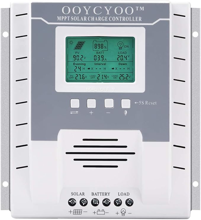 OOYCYOO MPPT Charge Controller 40 amp 12V/24V Auto, 40A Solar Panel Charge Regulator with Blacklight LCD Display Max 100V for Lead-Acid Sealed Gel AGM Flooded Lithium Battery