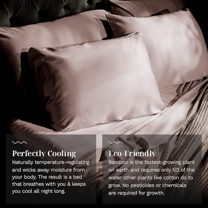 LUXOME 100% Rayon (Viscose) from Bamboo Pillowcase Set (King) | 400 Thread Count | Moisture-Wicking | Envelope Closure | Blush
