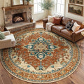 RELEANY Washable Area Rug, Round 8ft, Red/Orange/Blue/Brown by RELEANY