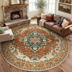 RELEANY Washable Area Rug, Round 8ft, Red/Orange/Blue/Brown by RELEANY