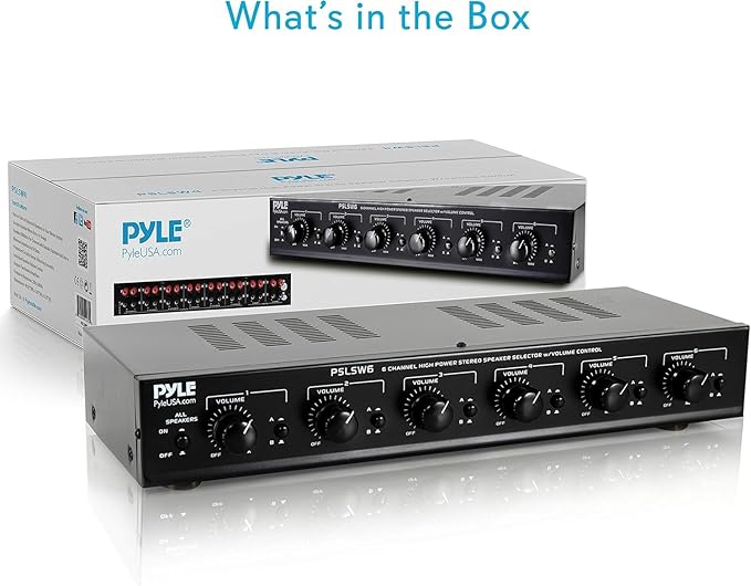 Pyle 6 Channel Speaker Selector Switch - Multi Zone A B Speaker Distribution Controller Box w/ Independent Audio Source Volume Control, Supports Home Theater Stereo Receiver System - Pyle PSLSW6