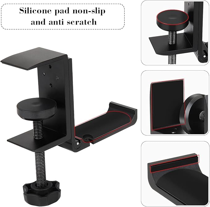 NCHONHONG Headphone Holder Under Desk Hook with Cable Organizer, Foldable Aluminum Headset Mount, Space-Saving Hanger for Most Headphones