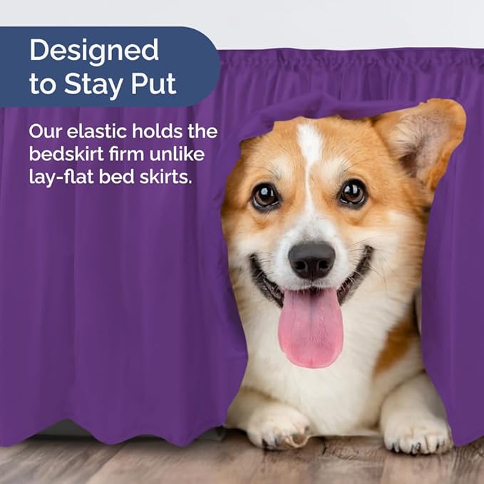 Wrap Around Dust Ruffle Bed Skirt - Purple - Twin/Twin XL Size Beds with 18 Inch Drop - Easy Fit Elastic Strap - Adjustable Pleated Bedskirt w/Brushed Fabric - Wrinkle Free - Women, Men, Kids & Teens