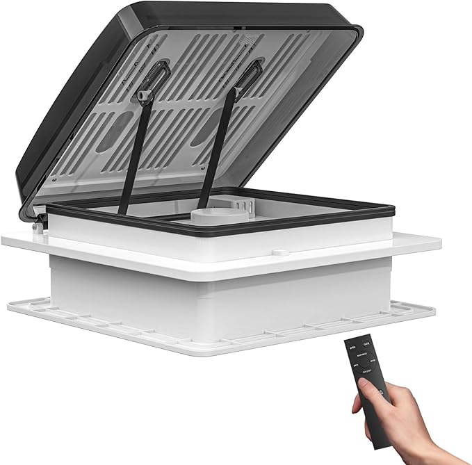 2012 Air Max 14" Vent RV Roof Vent Reversible Exhuast Fan, Ultra Low Sound RV Air Ventilation Ceiling Fan 12V Remote with Rain Sensor