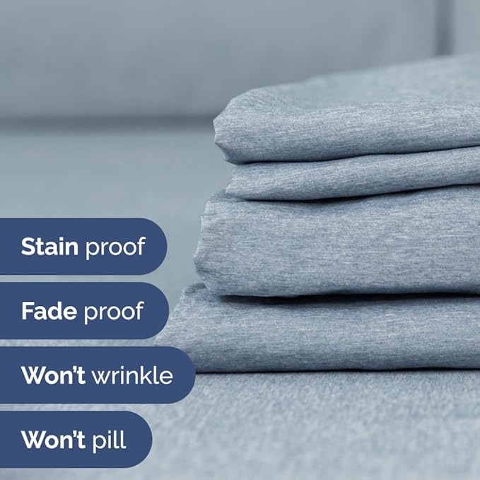 Full XL Bed Sheet Set - 4 Piece Extra Long Extended Full XL Sheets - Soft, Breathable & Cooling - Fits 8" to 16" Mattress with Deep Pockets - 54" x 80" - Wrinkle and Fade Resistant - Heathered Blue