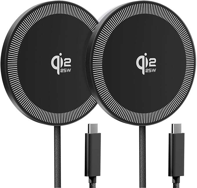 25W Wireless Charger for MagSafe, Qi2.2 Magnetic Fast Charging Pad for iPhone 17/16/15/14/13/12 Series & AirPods, Strong Magnet, Ultra-Thin & Portable Charger Mat for Travel Home Office(Black, 2Pack)