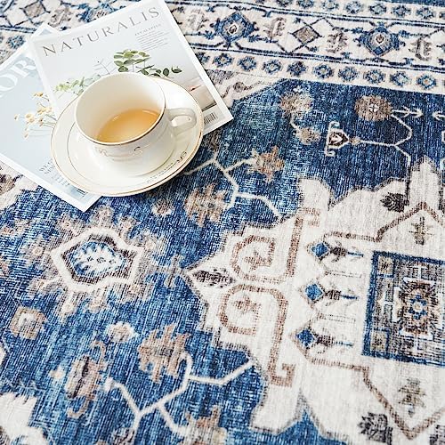 2x6 Washable Hallway Runner Rug: Indoor Farmhouse Kitchen Rugs Oriental Thin Non-Slip Entryway Carpet Ultra Soft Water Resisitant Floor Mat for Living Room Bedroom for Bathroom Laudry(2 X 6,Blue) - Image 3