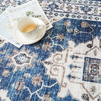 2x5 Washable Hallway Runner Rug: Indoor Farmhouse Entryway Kitchen Rugs Oriental Thin Non-Slip Water Resisitant Carpet for Bathroom Laudry Ultra Soft Floor Mat for Living Room Bedroom(2X5,Blue) - Image 5