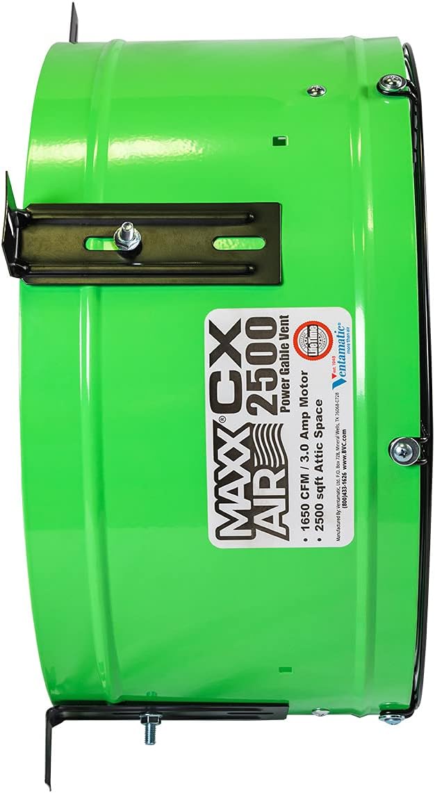 Maxx Air Professional Grade Gable Mount | Power Attic Ventilator, 2.6-Amp 60-Hz Motor and 14-Inch Blade | Quiet Home Attic Fan 1650 CFM | 2500 SQ. FT. (Green)