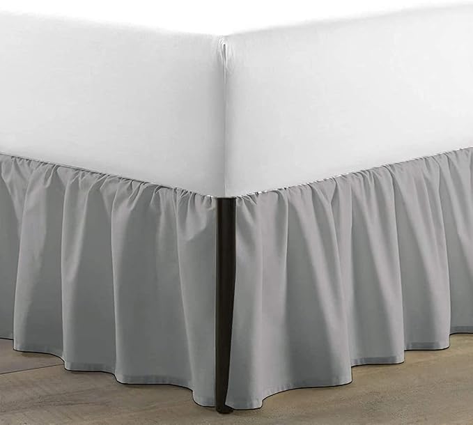 SKY BEDDINGS - Twin Size Ruffled Bed Skirt with Split Corners - 12 Inch Drop Dust Ruffle Bed Skirt with Platform Three Sided Coverage - 100% Microfiber, Light Grey