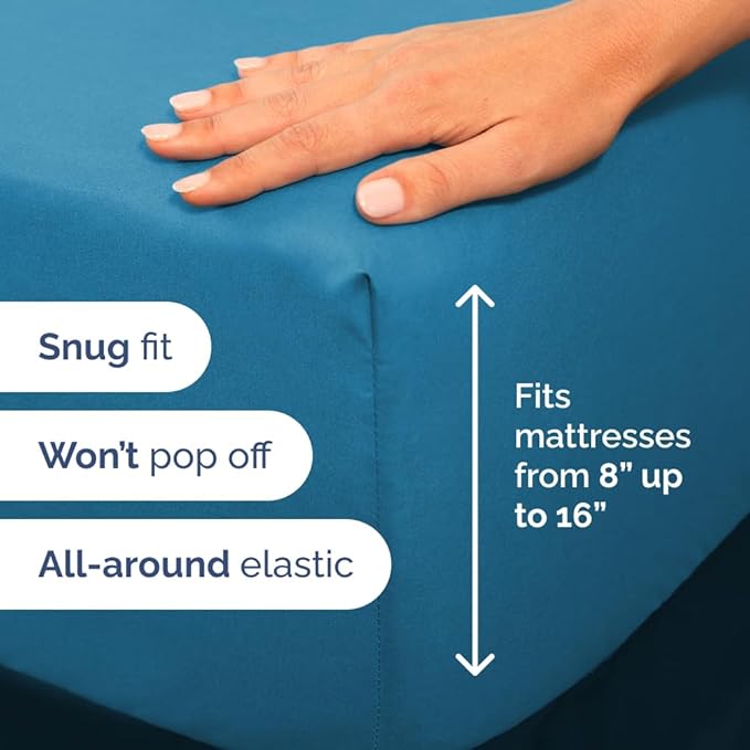 Full XL Bed Sheet Set - 4 Piece Extra Long Extended Full XL Sheets - Soft, Breathable & Cooling - Fits 8" to 16" Mattress w/ Deep Pockets - 54" x 80" - Easy-Fit, Wrinkle & Fade Resistant - Denim Blue