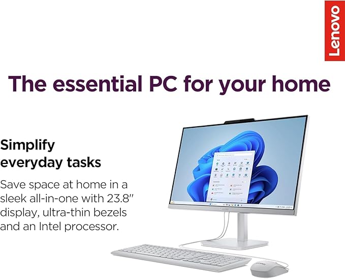 Lenovo IdeaCentre 24" FHD All-in-One Desktop Computer with Lifetime Office 365 for The Web • 32GB RAM • 2TB Storage • Intel Core • Wired Keyboard and Mouse • Windows 11