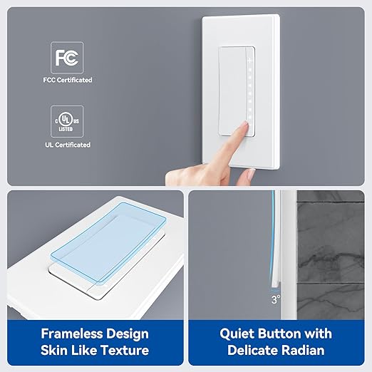 ELEGRP Dimmer Switch, Digital Dimmer Light Switch for LED Lights 150W, INC/HAL 450W, 3 Way LED Dimmer Switch, Needs Neutral Wire, Wall Plate Included, UL Listed, 2 Pack, Matte White