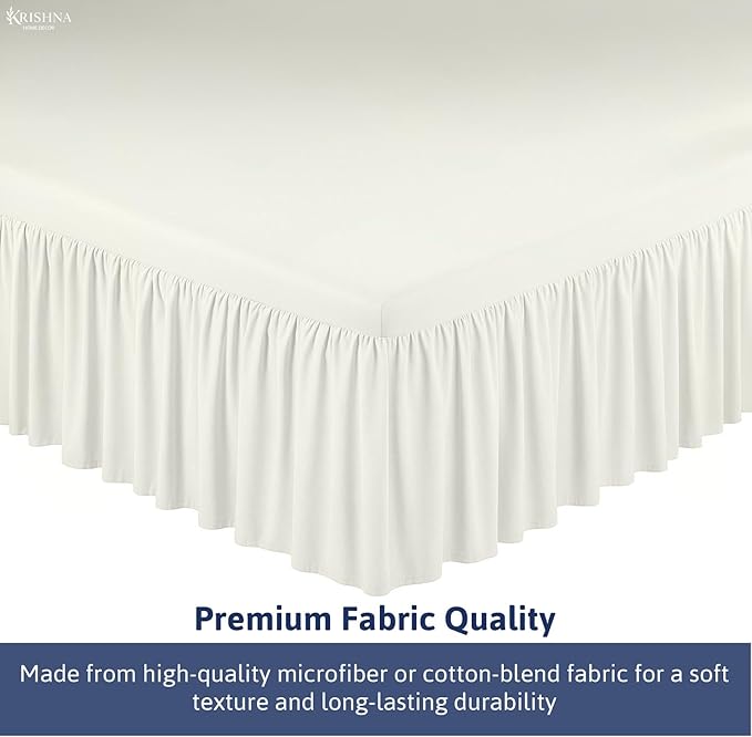 KRISHNA Ruffled Bed Skirt with Split Corners Full, 100% Microfiber Hotel Quality, 12 Inch Drop Dust Ruffle Gathered Bedskirt with Platform, 54" x 75", Ivory