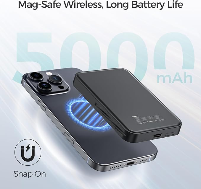 ANJANK 3 in 1 Portable Wireless Charging Station, 5000mAh Removable Mag-Safe Power Bank, Foldable Travel Magnetic Charger Stand for iPhone 17 16 15 14 13 12 Pro Max Plus, Apple Watch Series, AirPods