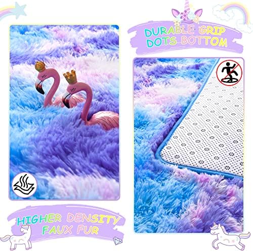 4x6 Tie-Dyed Blue Purple Pink Fluffy Area Rug Non-Slip for Kids Bedroom - Image 5