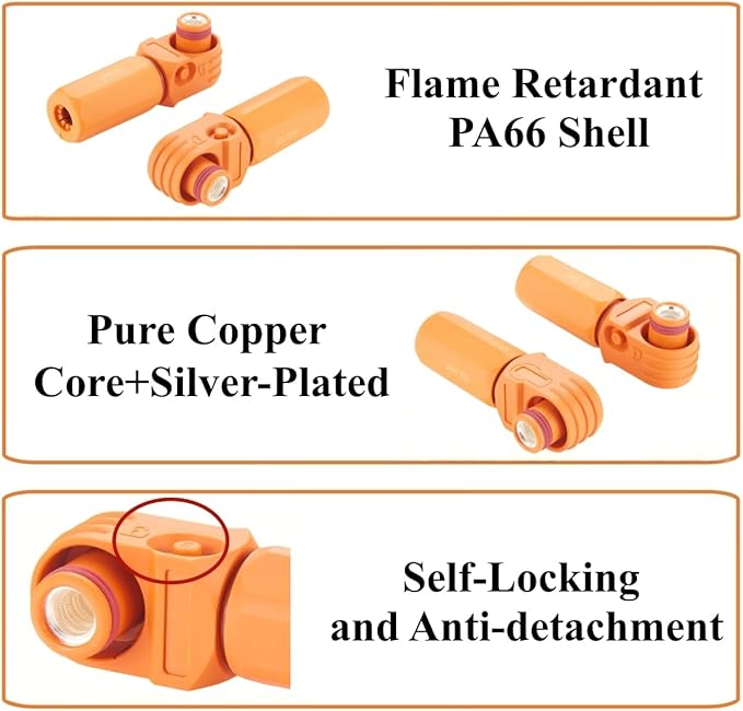 1 Set Battery Energy Storage Connector 150A 35mm² High Current HV Connectors Quick Plug Terminal Right Angle Plug and Socket IP67 Waterproof Power Adapter (Orange, 150A)