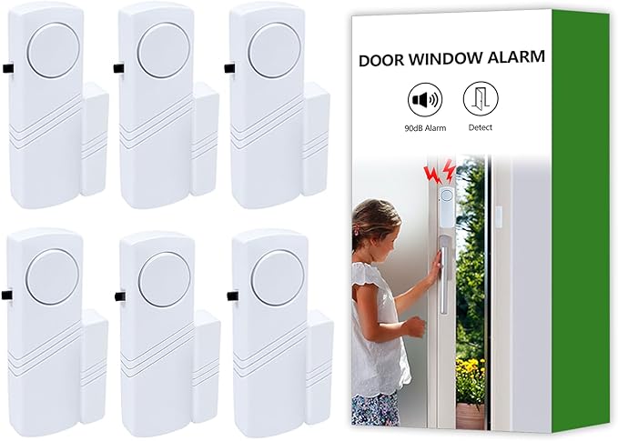 Door Window Alarm, 90dB Door Alarms Sensor for Kids Safety, Home Security, Door Window Burglar Alarm, Window Pool Alarms for Home, Apartments, Offices, Hotel Rooms (6pack)