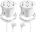 3 inch Desktop Power Grommet USB C,65W Fast Charging Station,Furniture Recessed Power Strip,2 Outlets,4 USB Ports,Flush-Mount for Desktop, Workspace Essential Desk Outlet,2 Pack (White)