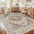 Madane 5x7 Area Rugs for Living Room, Non-Slip Washable Rug, Turmeric/Grey - Image 2