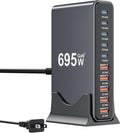 695W USB C Charger Block,10-Port USB C Charging Station GaN IV Travel Essentials Multiple Port Charging Station,100W Laptop Fast Charger Adapter for MacBook Pro/Air,DELL,iPad,iPhone,Samsung Galaxy