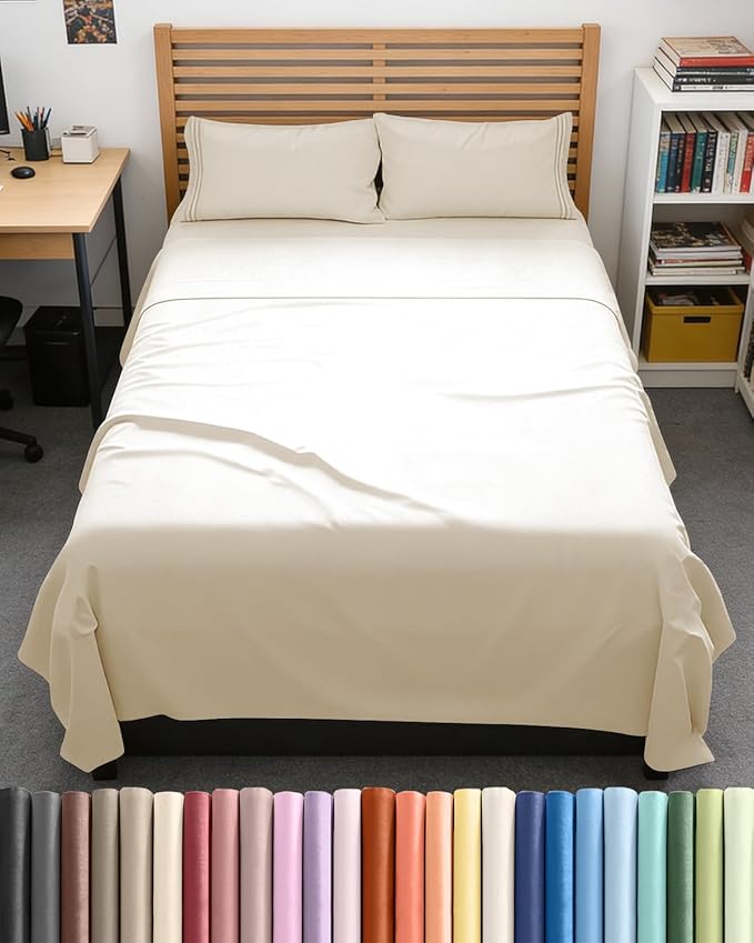 Full XL Bed Sheet Set - 4 Piece Extra Long Extended Full XL Sheets - Soft, Breathable & Cooling - Fits 8” to 16" Mattress w/ Deep Pockets - 54" x 80" - Easy-Fit, Wrinkle & Fade Resistant - Off White