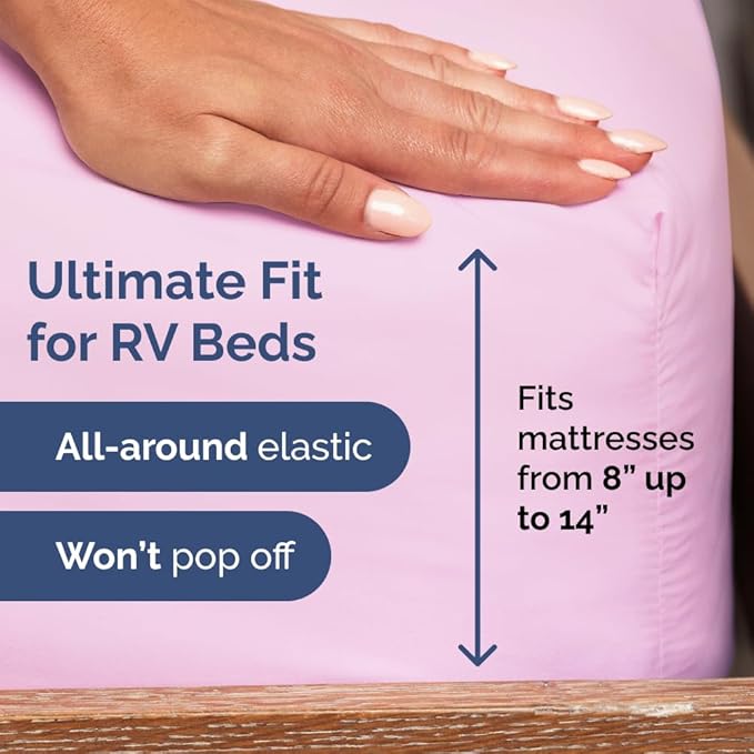RV Short Queen Sheet Set 60 X 75 - 4 Piece RV Short Queen Bed Sheets - Soft, Breathable & Cooling - Designed for Bunks, Trailers & Campers - Fits 8” to 12" Mattress - Hotel Luxury Bedding - Light Pink