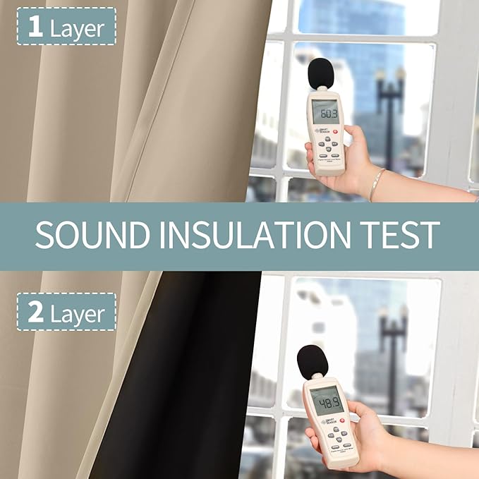 BGment Short 100% Blackout Curtains for Bedroom, Thermal Insulated Energy Efficiency Noise Reducing Grommet Curtains 45 Inch Length with Liner for Small Window 2 Panels Each 42 Inch Wide, Sand