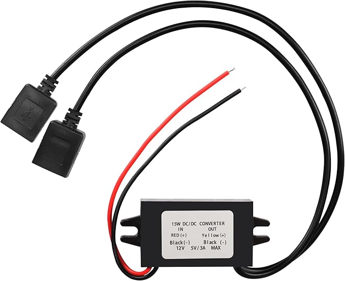 MEIRIYFA 12V to 5V USB Converter DC 12V to Dual 5V 3A USB Buck Converter Module Step Down Converter Reduced Voltage Regulator Module Car Power Adapter