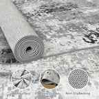 Living Room Rug 9x11 Gray Area Rugs Machine Washable Abstract Boho Large Rug Non-Slip Non-Shedding Faux Wool Indoor Vintage Carpet for Bedroom, Classroom, Dining Room, Kids Playroom - Image 2