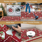3-Piece Plaid Christmas Decorations Kitchen Rugs Set: Washable Non-Slip Kitchen Mat for Floor Soft Low Pile Modern Runner Rug for Sink Floor Mats ＆Indoor, Hallway, Entryway, (Red/Green) - Image 4
