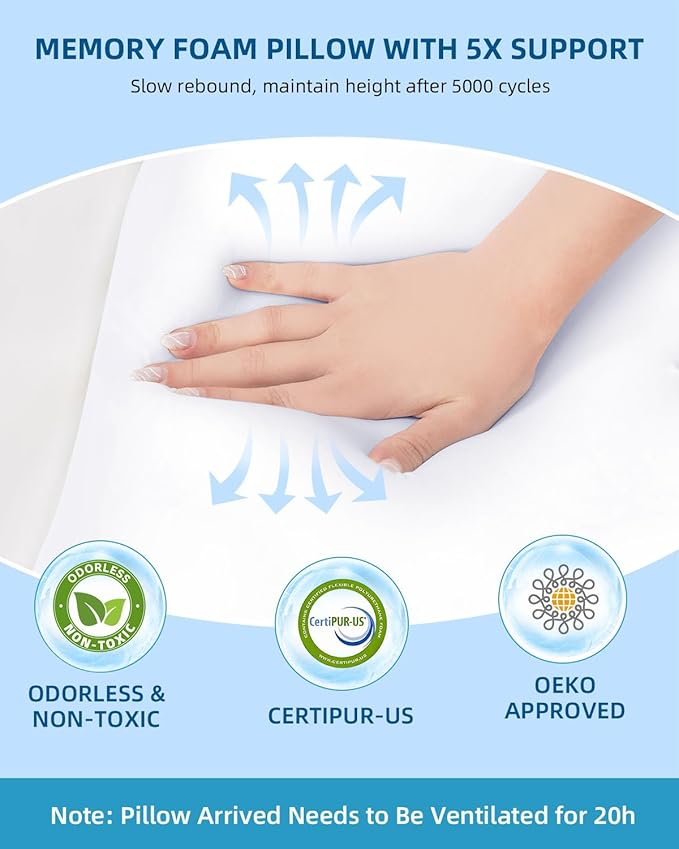 Sleep Pillow Ergonomic Contour Design Cooling Memory Foam Pillows for Neck Support, Side & Back Sleepers White