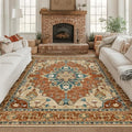 RELEANY Washable Area Rug, Square 8'x8', Red/Orange/Blue/Brown by RELEANY
