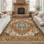 RELEANY Washable Area Rug, Square 8'x8', Red/Orange/Blue/Brown by RELEANY
