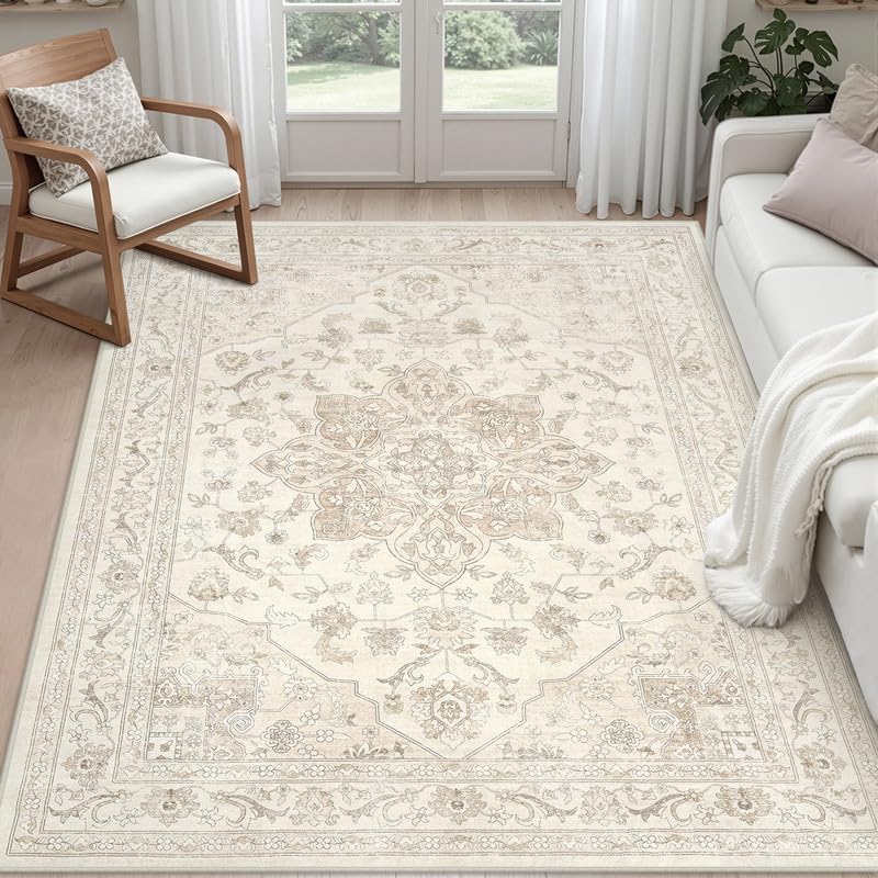 3x5 Area Rugs Living Room: Bedroom Washable Carpet Beige White by Luxturiy