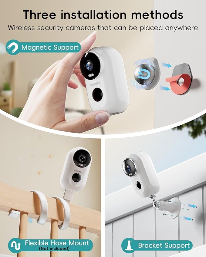 ZUMIMALL Solar Security Cameras Wireless Outdoor, 2K Outdoor Camera Wireless Solar Powered, 2.4G WiFi Battery Camera, 3MP Color Night Vision, Magnetic Mount,Siren,PIR/AI Analyse, IP66, Cloud, Alexa