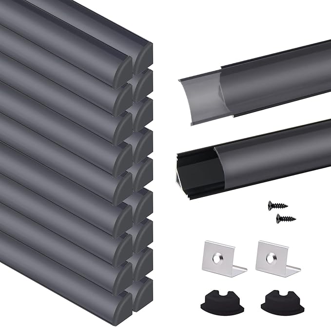 VST 20pack 3.3 ft LED Channel, V Shape Led Diffuser Channel, LED Aluminum Channel System with Black Cover, End Caps and Mounting Clips, Aluminum Profile for LED Strip Light Very Easy Installation