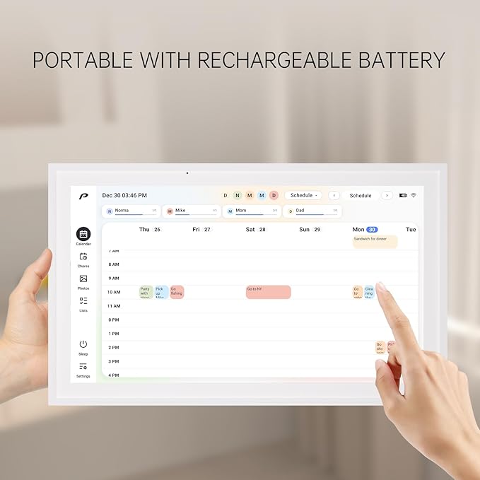 Digital Calendar, 15.6 inch Wall Planner & Chore Chart, Rechargeable Full HD Touchscreen Display, Portable Smart Family Organizer, Event Planner, Desk and Wall mountable, Perfect for Family Schedules - Wall Mount Included No Subscription