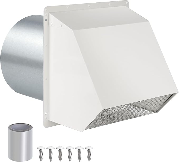 7Inch Hooded Wall Vent with Screen and Damper,Galvanized Steel Exhaust Vent Cover Cap Outside,Wall Vent Cover Exterior Outdoor Vent Hood for Kitchen Range Hood Laundry Dryer Bathroom Fan Duct Air Vent