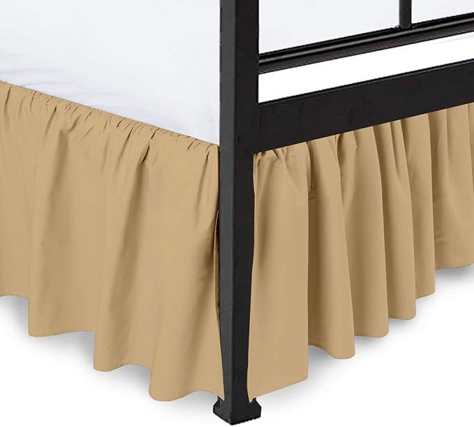 Ruffled Bed Skirt with Split Corners, Taupe, Queen 16 Inch Drop Bedskirt, Hotel Quality Brushed Microfiber Wrinkle Free Dust Ruffle Bed Skirt Queen Size