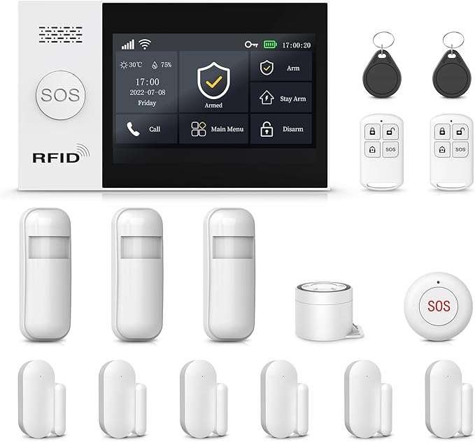 PGST Home Security Systems,Wireless Alarm System with 4G SMS/Tuya App Instant Alerts,Motion Detector,Door Alarm Sensors,Remote for Home,Villa,Apartment,No Monthly Fee (16 PCS)