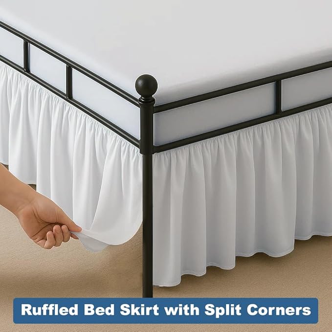 Ruffled Bed Skirt Split Corners with Platform, Tailored Fit Hotel Quality Wrinkle Free Ultra-Soft Microfiber Dust Ruffle, Upto 14 Inch Drop, Twin, White