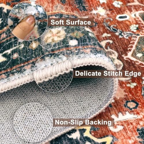 Yamaziot Washable Runner Rug, 3x6 Non-Slip Boho Vintage Hallway Kitchen Rug - Image 4