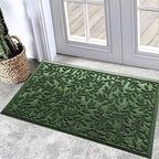 Bulijojo Sturdy Front Entrance Doormats,Durable Heavy Duty Welcome Mat,Thick Absorbent Natural Rubber Non Slip Mat,Easy Clean Entryway Mat Leaves Green 23"x35" by ShowYourStyle