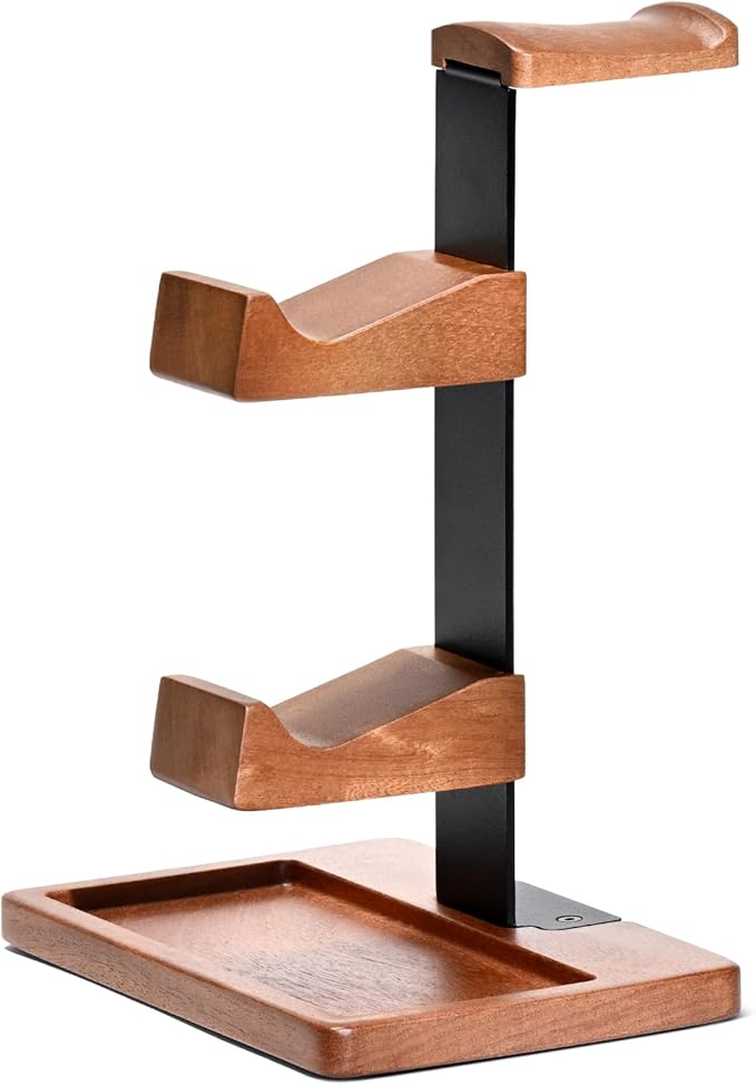 HUMANCOZY Solid Wood Controller Holder and Headphone Stand, Gaming Controller Stand for Desk, Dual Controller Organizer Rack, Fits Xbox, PS4, PS5, Gamepad, Headset Holder for Son, Husband, Boyfriend