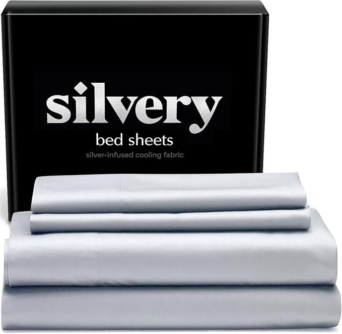 Silvery Silver Infused Bed Sheets Set - Award-Winning Self-Cooling Fabric with Self-Cleaning Silvery Technology™ That Stays Fresh 3X Longer for Hygienic Sleep (Gray, Split King)