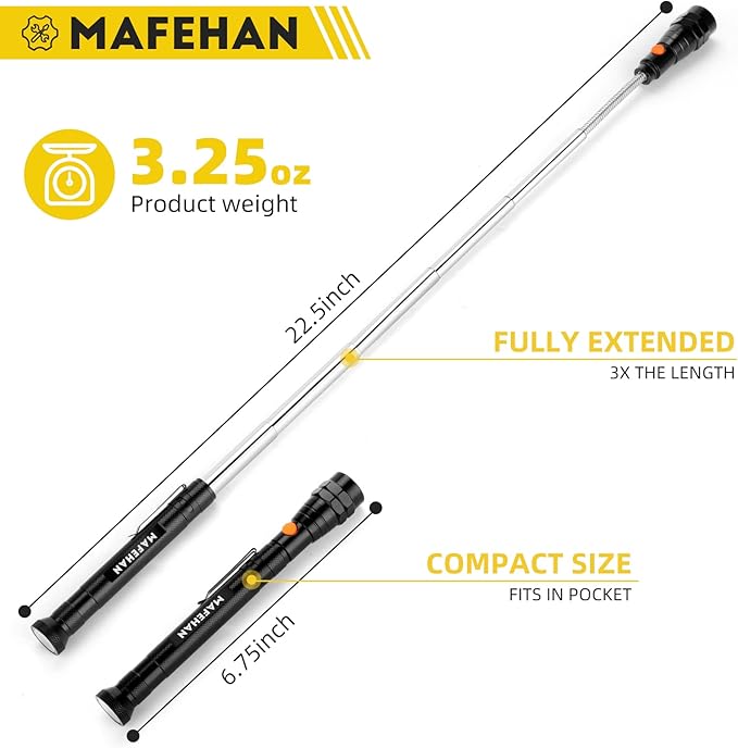 Telescoping Magnetic Pickup Tool with Extendable Flashlight, Unique Mens Gifts for Dad, Husband, Grandpa & Boyfriend – Christmas Gifts, Stocking Stuffers, White Elephant Gifts